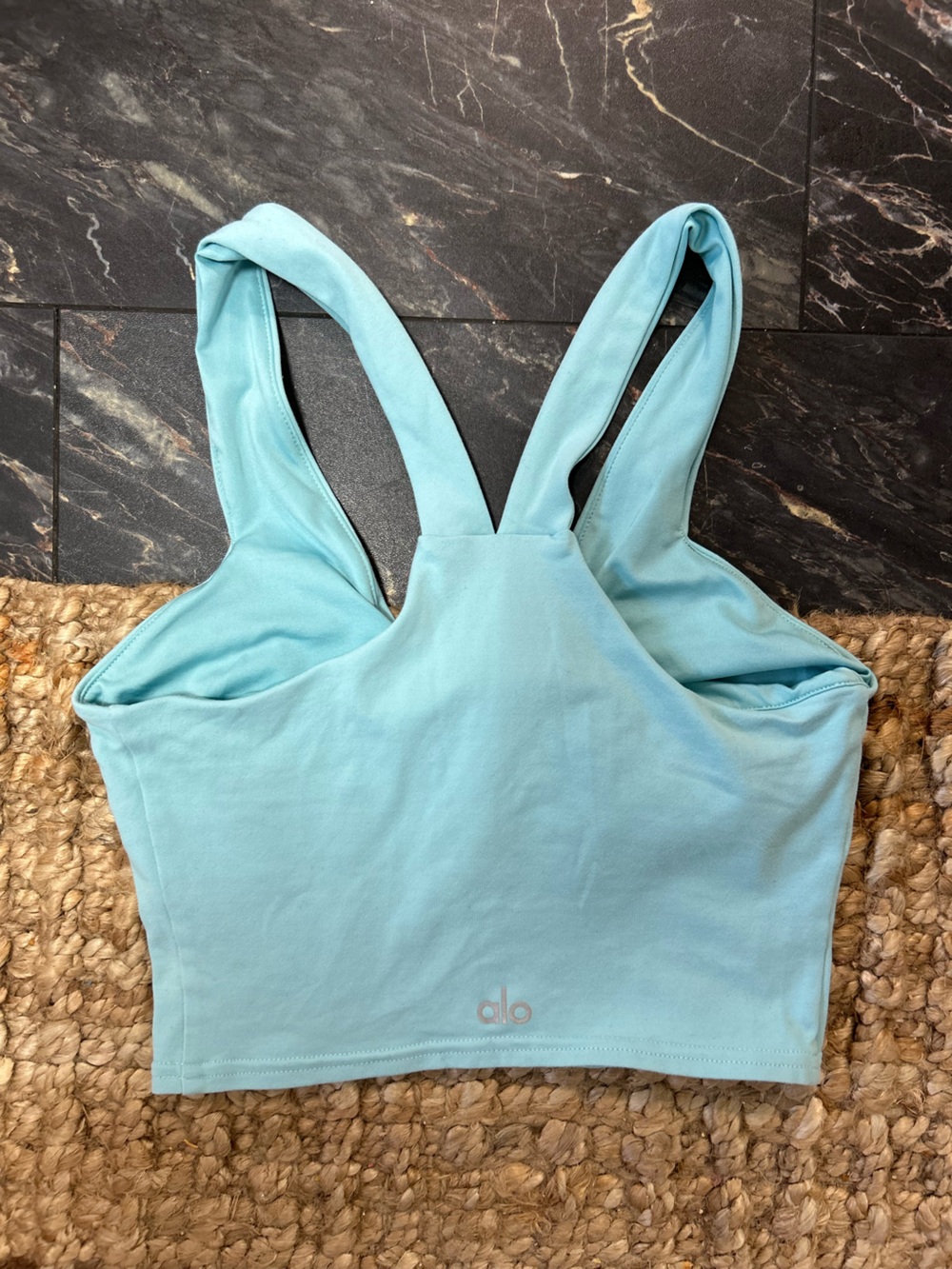 ALO Yoga Light Aqua V-Neck Sports Bra - Picture 3 of 3